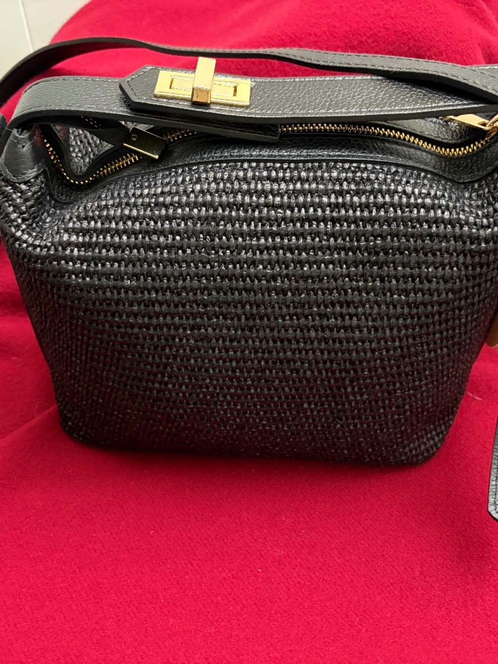 Viola Castellani Black Leather Woven Body Shoulder/Cross Body Bag
